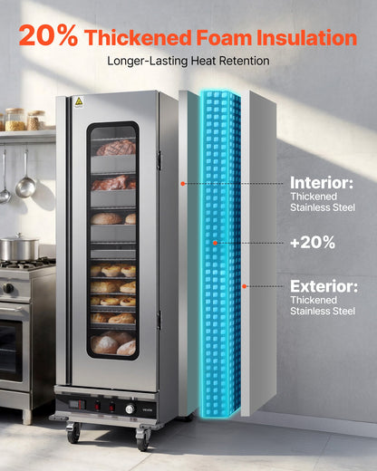 VEVOR Electric Hot Box Food Warmer, 16-Tier Commercial Warming Cabinet with Water Tray, Glass Door and Adjustable Shelves, Stainless Steel Food Warmer Cabinet, for Restaurant, Kitchen, Pizza, Chicken - DXSPBWJBXG1647XNF001V1 - view 6