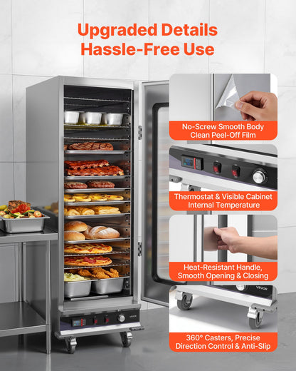 VEVOR Electric Hot Box Food Warmer, 16-Tier Commercial Warming Cabinet with Water Tray, Glass Door and Adjustable Shelves, Stainless Steel Food Warmer Cabinet, for Restaurant, Kitchen, Pizza, Chicken - DXSPBWJBXG1647XNF001V1 - view 7