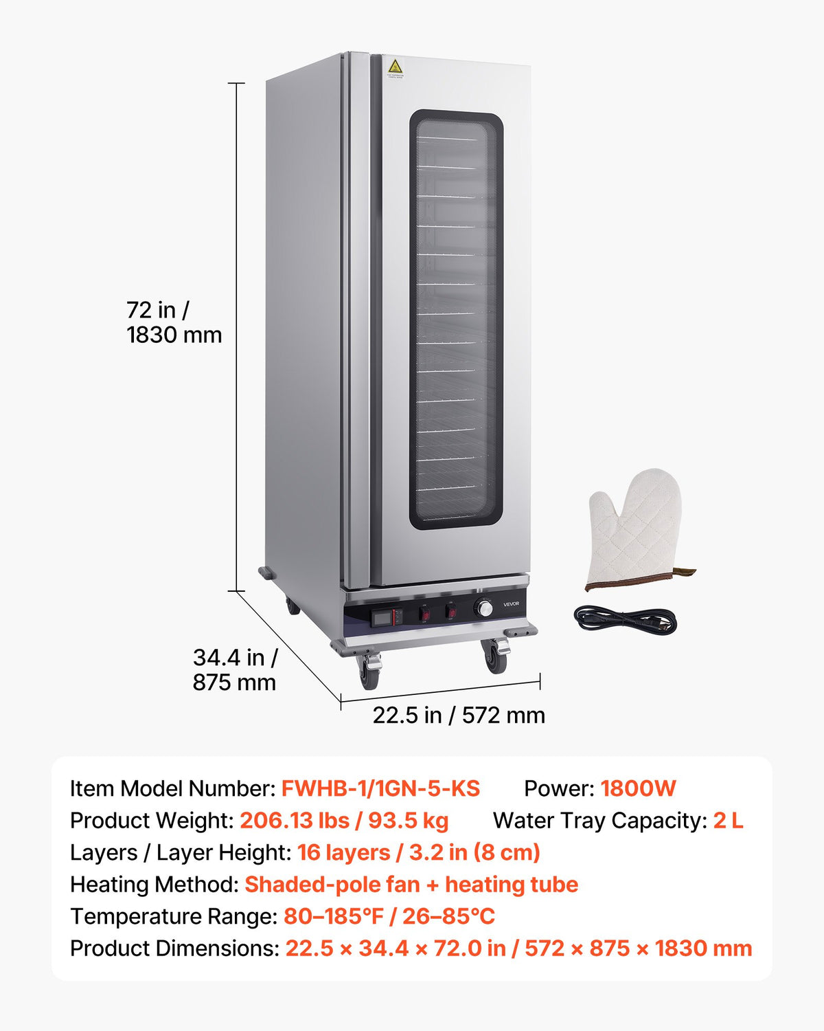 VEVOR Electric Hot Box Food Warmer, 16-Tier Commercial Warming Cabinet with Water Tray, Glass Door and Adjustable Shelves, Stainless Steel Food Warmer Cabinet, for Restaurant, Kitchen, Pizza, Chicken - DXSPBWJBXG1647XNF001V1 - view 8