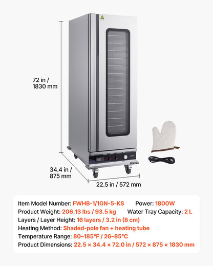 VEVOR Electric Hot Box Food Warmer, 16-Tier Commercial Warming Cabinet with Water Tray, Glass Door and Adjustable Shelves, Stainless Steel Food Warmer Cabinet, for Restaurant, Kitchen, Pizza, Chicken - DXSPBWJBXG1647XNF001V1 - view 8