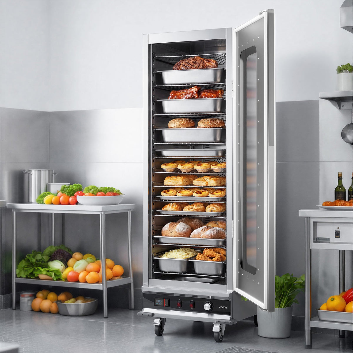 VEVOR Electric Hot Box Food Warmer, 16-Tier Commercial Warming Cabinet with Water Tray, Glass Door and Adjustable Shelves, Stainless Steel Food Warmer Cabinet, for Restaurant, Kitchen, Pizza, Chicken - DXSPBWJBXG1647XNF001V1 - view 9