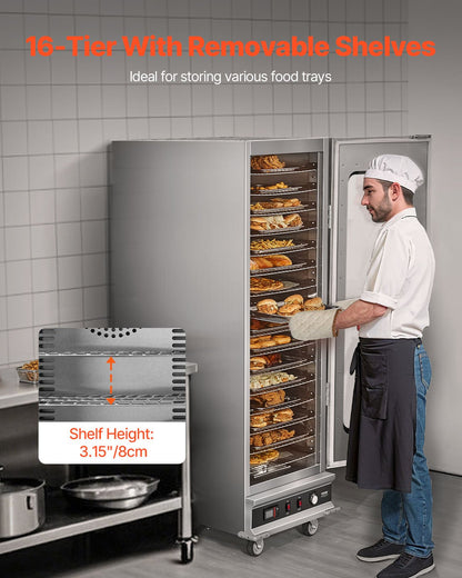 VEVOR Hot Box Food Warmer, 16-Tier Large Concession Warmer with Water Tray, Glass Single-door and Adjustable Shelves, Stainless Steel Food Warmer Cabinet, Ideal for Storing Pizza, Chicken, Restaurant - DXSPBWJBXG1689YFVV1 - view 4