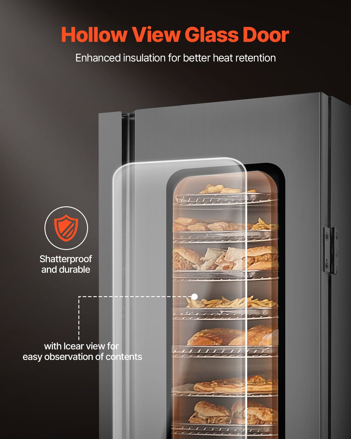 VEVOR Hot Box Food Warmer, 16-Tier Large Concession Warmer with Water Tray, Glass Single-door and Adjustable Shelves, Stainless Steel Food Warmer Cabinet, Ideal for Storing Pizza, Chicken, Restaurant - DXSPBWJBXG1689YFVV1 - view 6
