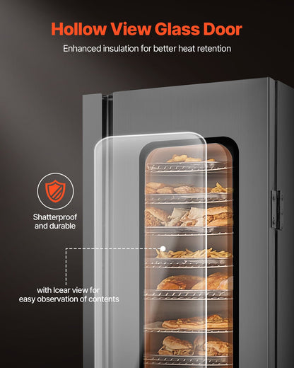 VEVOR Hot Box Food Warmer, 16-Tier Large Concession Warmer with Water Tray, Glass Single-door and Adjustable Shelves, Stainless Steel Food Warmer Cabinet, Ideal for Storing Pizza, Chicken, Restaurant - DXSPBWJBXG1689YFVV1 - view 6