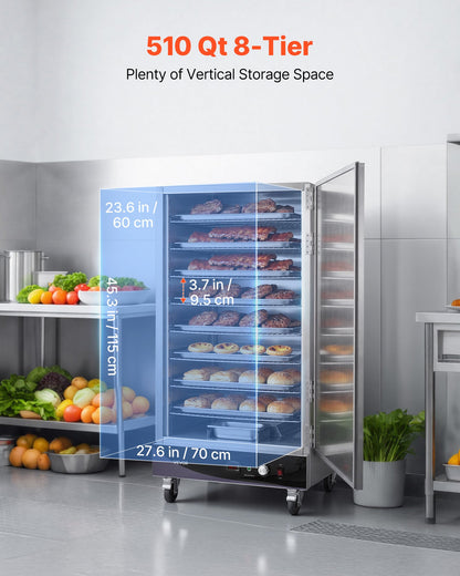 VEVOR Electric Hot Box Food Warmer, 8-Tier Commercial Warming Cabinet with Water Tray, Single-Door and Adjustable Shelves, Stainless Steel Food Warmer Cabinet, for Restaurant, Kitchen, Pizza, Chicken - DXSPBWJBXG8CCPARY001V1 - view 3
