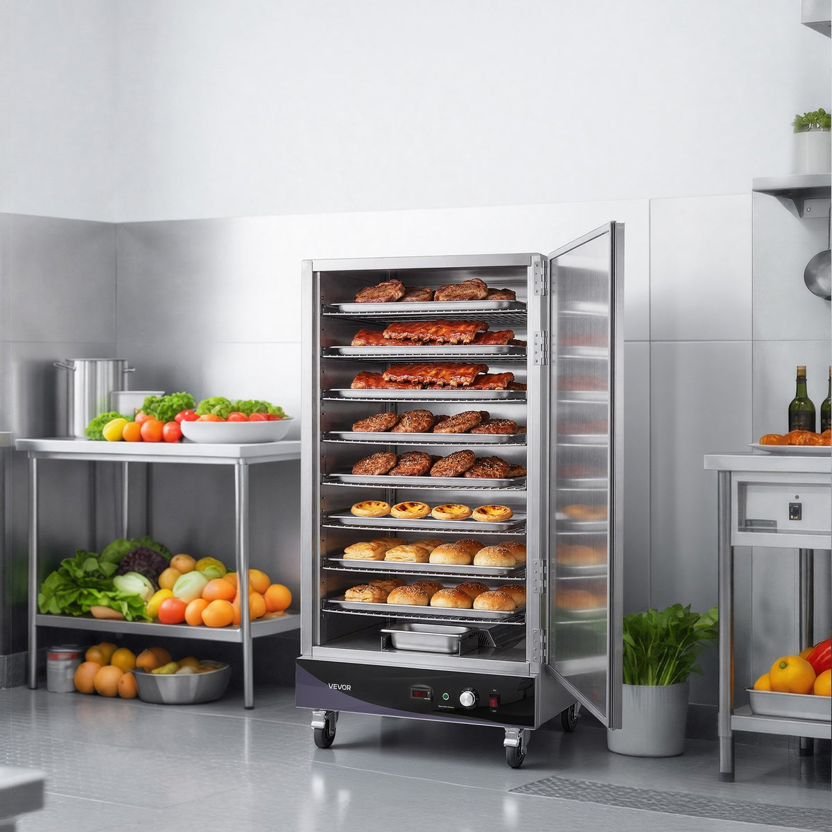 VEVOR Electric Hot Box Food Warmer, 8-Tier Commercial Warming Cabinet with Water Tray, Single-Door and Adjustable Shelves, Stainless Steel Food Warmer Cabinet, for Restaurant, Kitchen, Pizza, Chicken - DXSPBWJBXG8CCPARY001V1 - view 9
