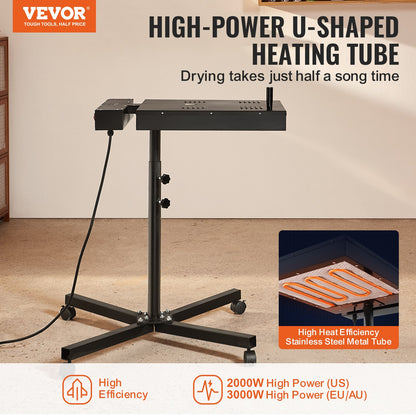 VEVOR Pro Flash Dryer 18x18 inch, Upgrade 2000W Electrical Control Box Flash Dryer for Screen Printing Machine with Height Adjustable Stand, 360° Rotation, X-Shaped Base, Steel T-Shirt Curing Machine - DXSWBHGJ18X1RDL1IV1 - view 3