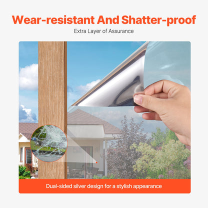 VEVOR Window Privacy Film, One Way Window Tint, Privacy Mirror Reflective Film, Sun Blocking Heat Control Glass, Self-Adhesive, See out Not in Window Film for Home and Office, Silver, 36 in x 49.3 ft - DXTSCM36INCHW5H6QV0 - view 5
