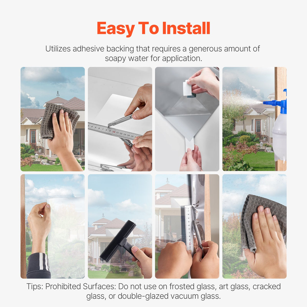 VEVOR Window Privacy Film, One Way Window Tint, Privacy Mirror Reflective Film, Sun Blocking Heat Control Glass, Self-Adhesive, See out Not in Window Film for Home and Office, Silver, 36 in x 49.3 ft - DXTSCM36INCHW5H6QV0 - view 6