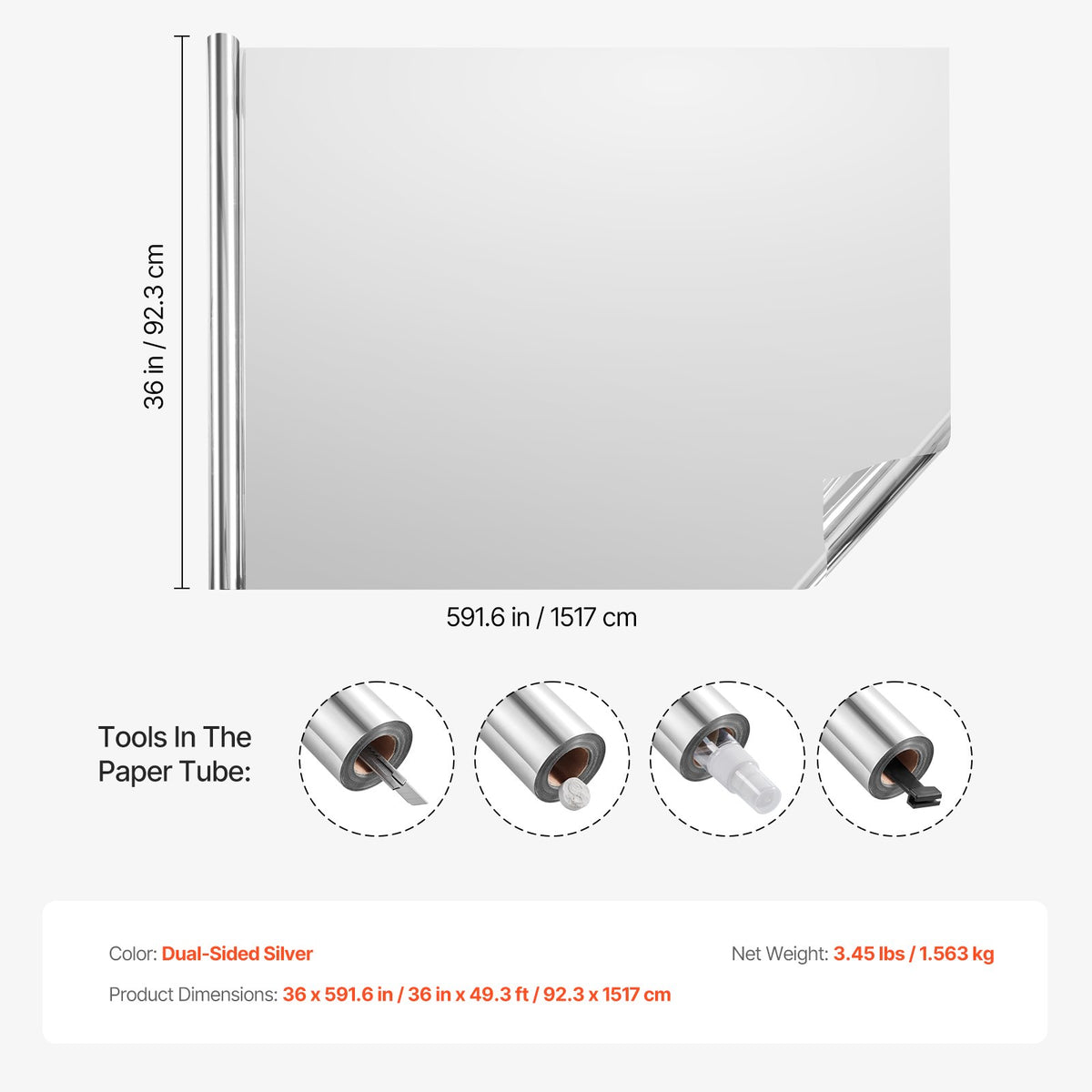 VEVOR Window Privacy Film, One Way Window Tint, Privacy Mirror Reflective Film, Sun Blocking Heat Control Glass, Self-Adhesive, See out Not in Window Film for Home and Office, Silver, 36 in x 49.3 ft - DXTSCM36INCHW5H6QV0 - view 8