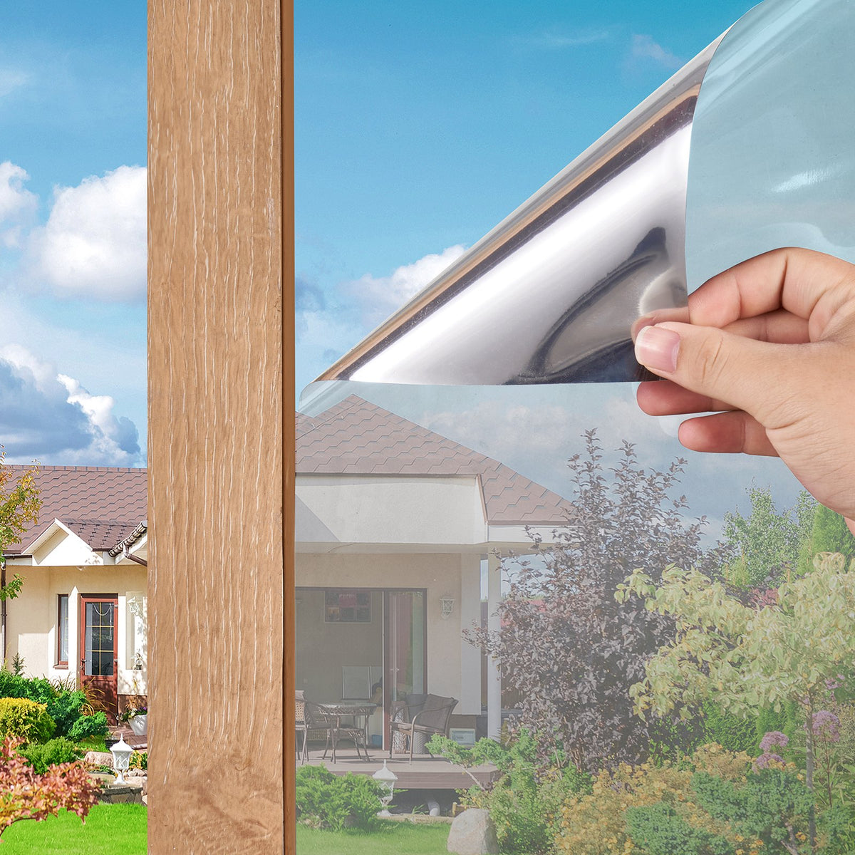 VEVOR Window Privacy Film, One Way Window Tint, Privacy Mirror Reflective Film, Sun Blocking Heat Control Glass, Self-Adhesive, See out Not in Window Film for Home and Office, Silver, 36 in x 49.3 ft - DXTSCM36INCHW5H6QV0 - view 9