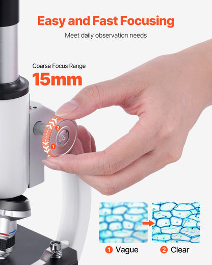VEVOR Microscope for Kids Adults, 40X-2000X Professional Compound Microscope Mobile Phone Adapter with LED Light, for Laboratory, School, Home, Education - DXWJ4X10X40XV6Z4A001V5 - view 4