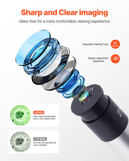 VEVOR Microscope for Kids Adults, 40X-2000X Professional Compound Microscope Mobile Phone Adapter with LED Light, for Laboratory, School, Home, Education - DXWJ4X10X40XV6Z4A001V5 - view 5