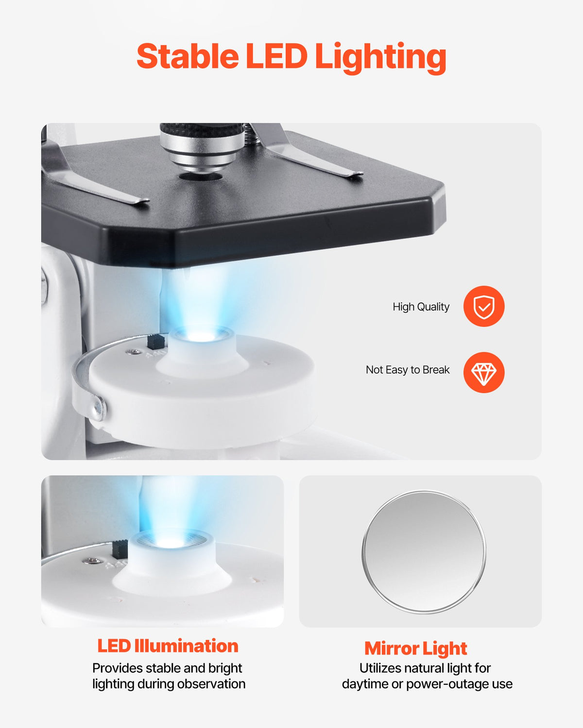 VEVOR Microscope for Kids Adults, 40X-2000X Professional Compound Microscope Mobile Phone Adapter with LED Light, for Laboratory, School, Home, Education - DXWJ4X10X40XV6Z4A001V5 - view 7