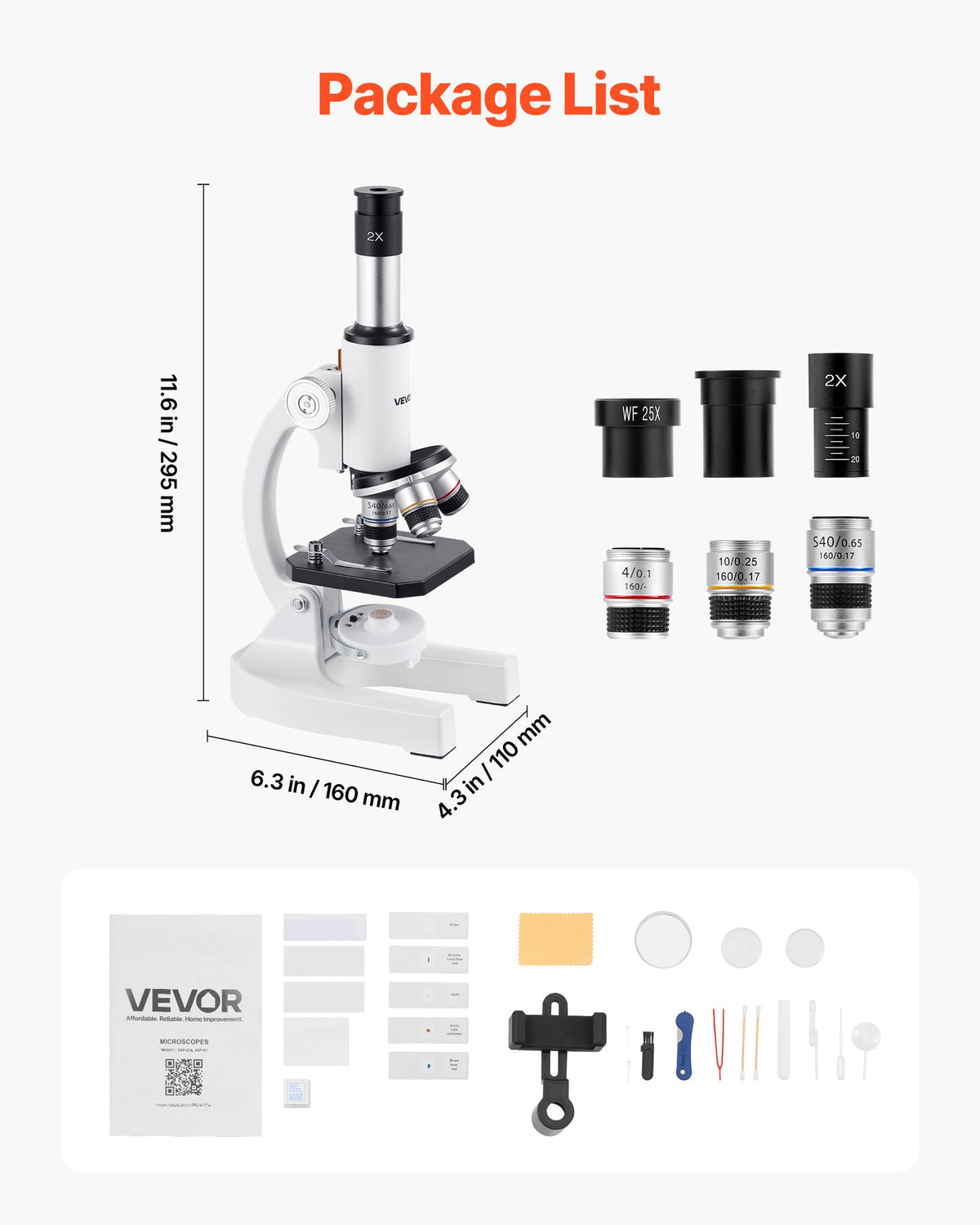 VEVOR Microscope for Kids Adults, 40X-2000X Professional Compound Microscope Mobile Phone Adapter with LED Light, for Laboratory, School, Home, Education - DXWJ4X10X40XV6Z4A001V5 - view 8