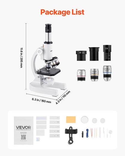 VEVOR Microscope for Kids Adults, 40X-2000X Professional Compound Microscope Mobile Phone Adapter with LED Light, for Laboratory, School, Home, Education - DXWJ4X10X40XV6Z4A001V5 - view 8