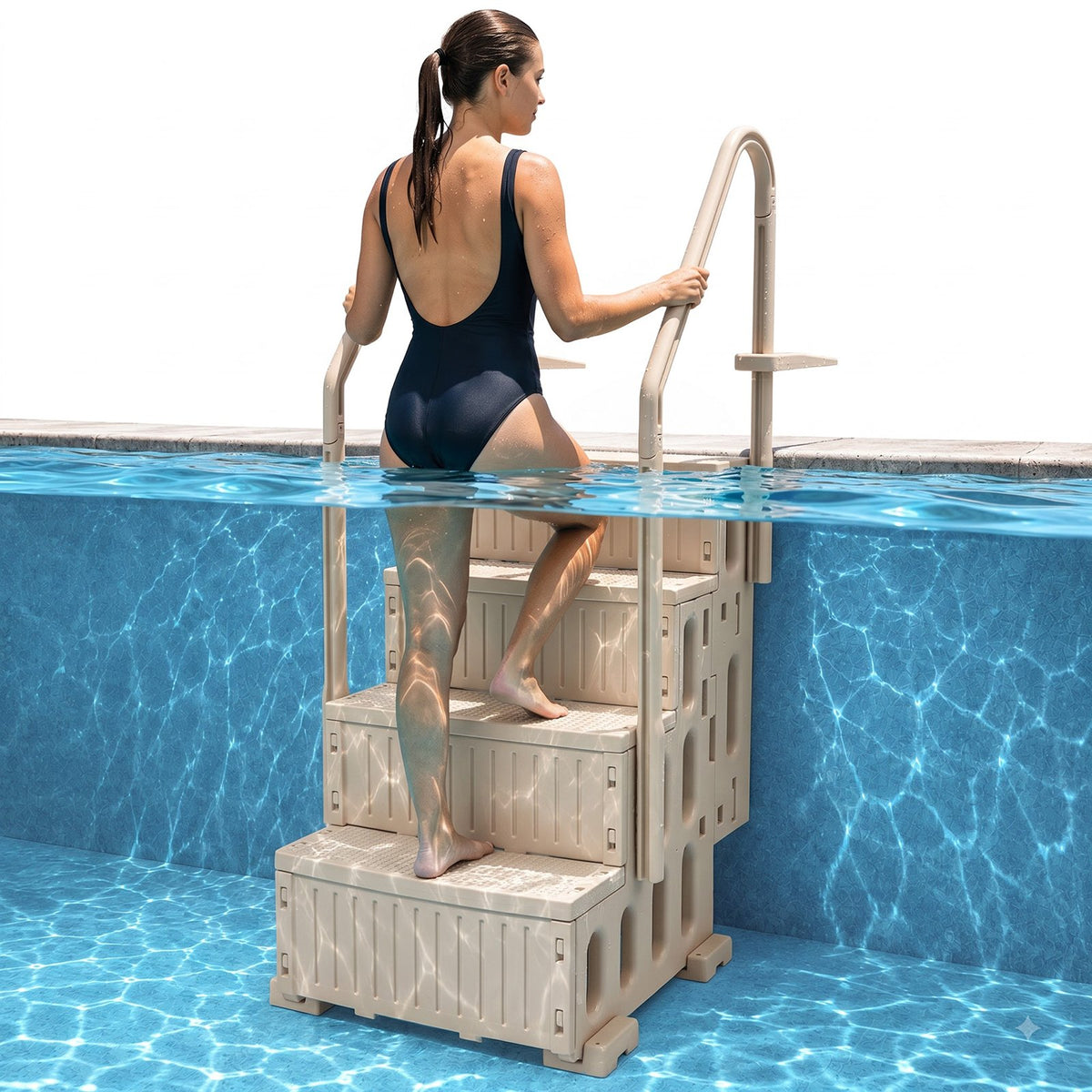 VEVOR Swimming Pool Ladder, 4-Step Double Handrails Stairs with Non-slip Heavy Duty Steps, Max Load Capacity 400 lbs, for 48-54 In Inground & Above-ground Pools of Any Decking Surface, Taupe - DXYCTLTSFSSL7S7BSV0 - view 1