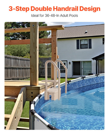 VEVOR Swimming Pool Ladder, 3-Step Double Handrails Stairs with Non-slip Heavy Duty Steps, Max Load Capacity 400 lbs, for 36-48 Inch Inground & Above-ground Pools of Any Decking Surface, Taupe - DXYCTLTSFSSLFPJ4ZV0 - view 3