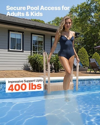 VEVOR Swimming Pool Ladder, 3-Step Double Handrails Stairs with Non-slip Heavy Duty Steps, Max Load Capacity 400 lbs, for 36-48 Inch Inground & Above-ground Pools of Any Decking Surface, Taupe - DXYCTLTSFSSLFPJ4ZV0 - view 4
