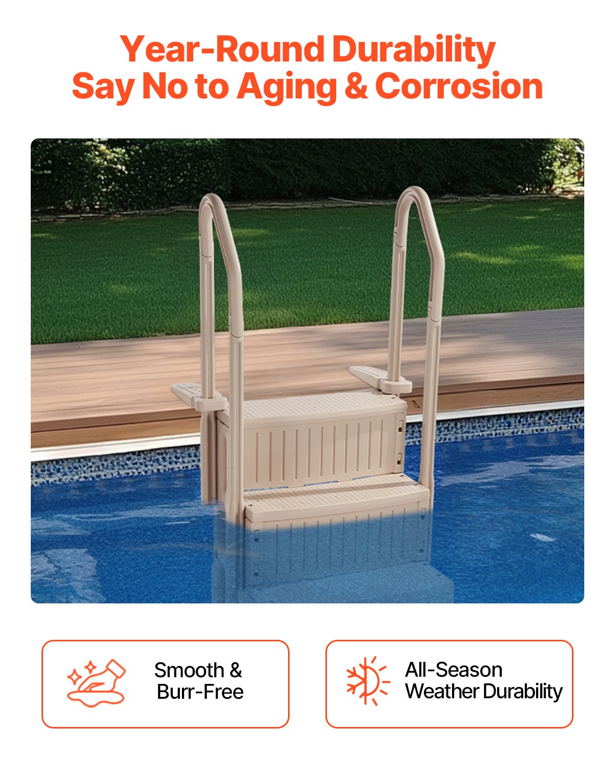 VEVOR Swimming Pool Ladder, 3-Step Double Handrails Stairs with Non-slip Heavy Duty Steps, Max Load Capacity 400 lbs, for 36-48 Inch Inground & Above-ground Pools of Any Decking Surface, Taupe - DXYCTLTSFSSLFPJ4ZV0 - view 6