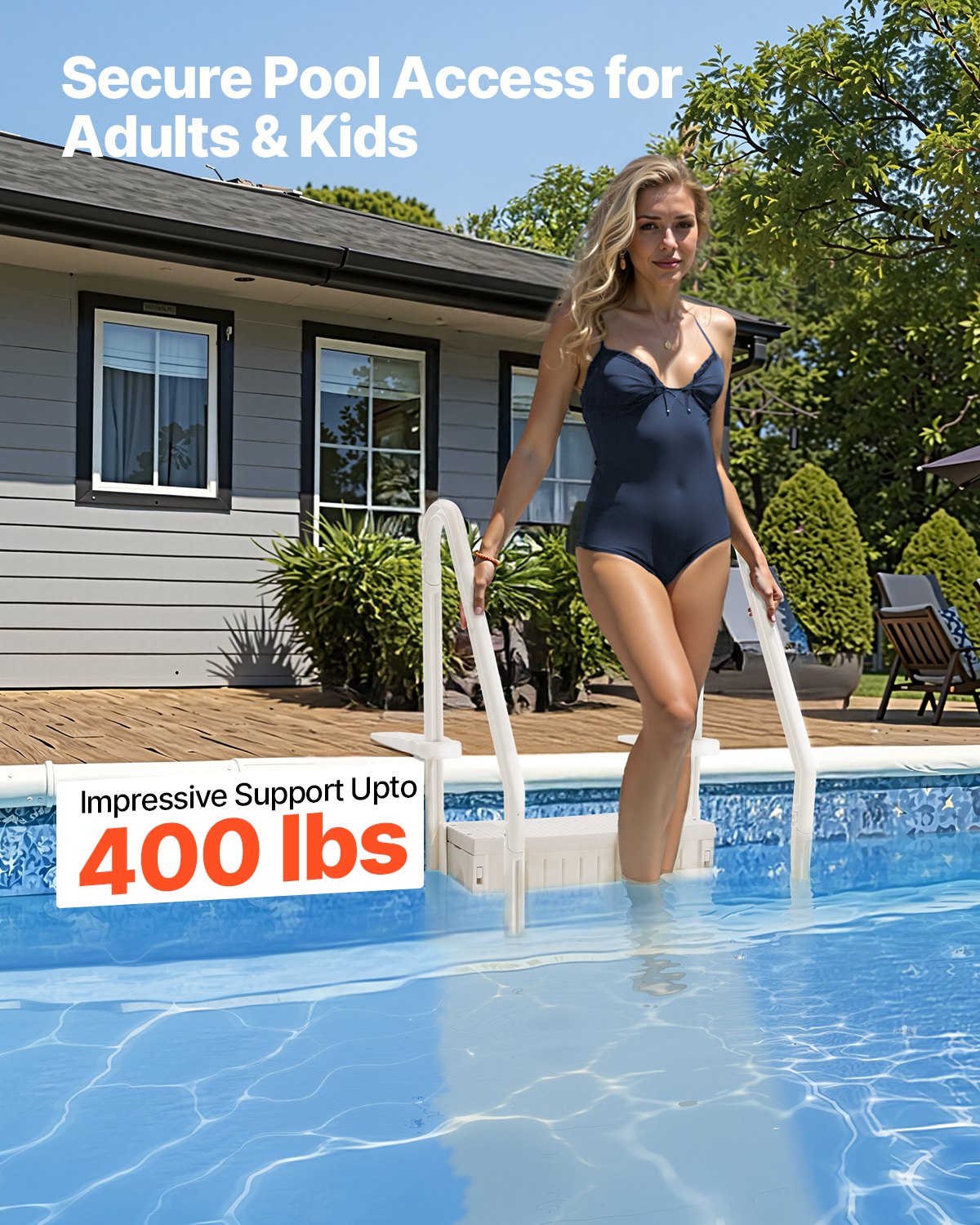 VEVOR Swimming Pool Ladder, 4-Step Double Handrails Stairs with Non-slip Heavy Duty Steps, Max Load Capacity 400 lbs, for 48-54 In Inground & Above-ground Pools of Any Decking Surface, Milk White - DXYCTLTSFSSLMT8OVV0 - view 4