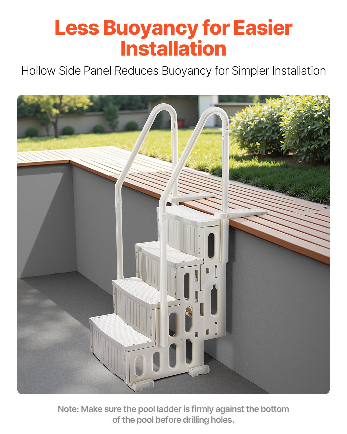 VEVOR Swimming Pool Ladder, 4-Step Double Handrails Stairs with Non-slip Heavy Duty Steps, Max Load Capacity 400 lbs, for 48-54 In Inground & Above-ground Pools of Any Decking Surface, Milk White - DXYCTLTSFSSLMT8OVV0 - view 5