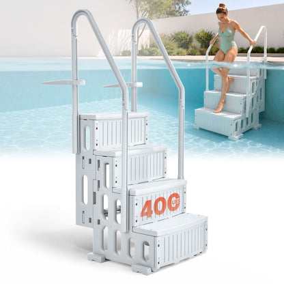 VEVOR Swimming Pool Ladder, 4-Step Double Handrails Stairs with Non-slip Heavy Duty Steps, Reliable 400 lbs Max Load Capacity, for 48-54 In Inground & Above-ground Pools of Any Decking Surface, Grey - DXYCTLTSFSSLS1J0IV0 - view 1