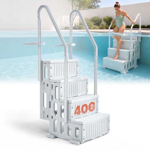 VEVOR Swimming Pool Ladder, 4-Step Double Handrails Stairs with Non-slip Heavy Duty Steps, Reliable 400 lbs Max Load Capacity, for 48-54 In Inground & Above-ground Pools of Any Decking Surface, Grey - DXYCTLTSFSSLS1J0IV0 - view 2