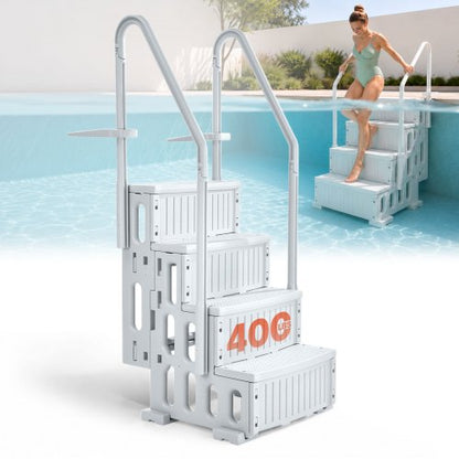 VEVOR Swimming Pool Ladder, 4-Step Double Handrails Stairs with Non-slip Heavy Duty Steps, Reliable 400 lbs Max Load Capacity, for 48-54 In Inground & Above-ground Pools of Any Decking Surface, Grey - DXYCTLTSFSSLS1J0IV0 - view 2