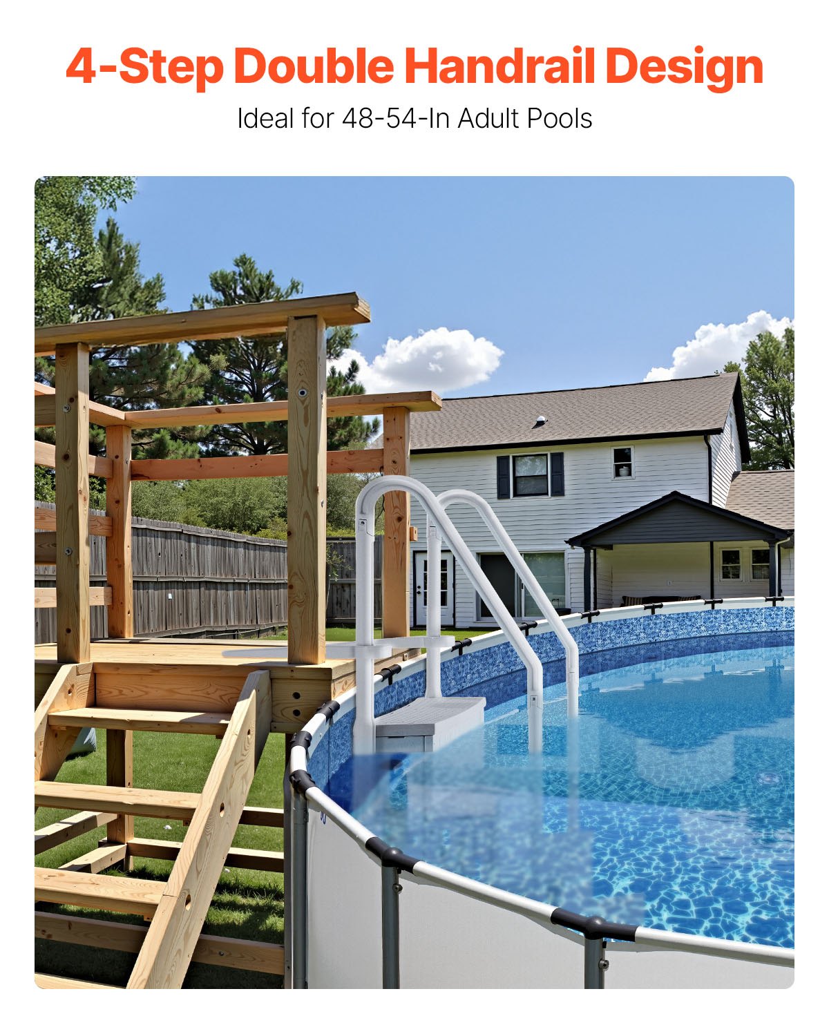 VEVOR Swimming Pool Ladder, 4-Step Double Handrails Stairs with Non-slip Heavy Duty Steps, Reliable 400 lbs Max Load Capacity, for 48-54 In Inground & Above-ground Pools of Any Decking Surface, Grey - DXYCTLTSFSSLS1J0IV0 - view 3