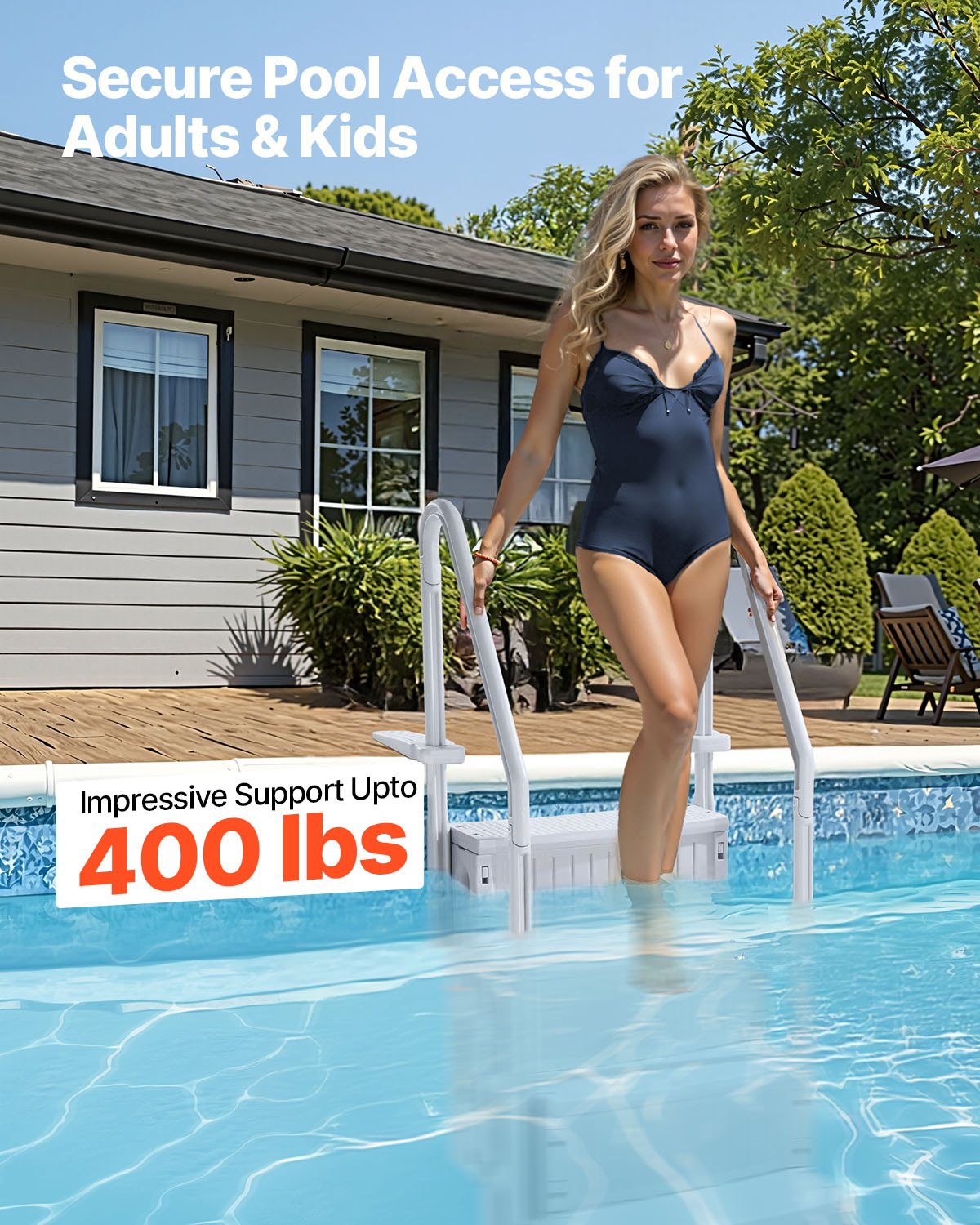 VEVOR Swimming Pool Ladder, 4-Step Double Handrails Stairs with Non-slip Heavy Duty Steps, Reliable 400 lbs Max Load Capacity, for 48-54 In Inground & Above-ground Pools of Any Decking Surface, Grey - DXYCTLTSFSSLS1J0IV0 - view 4