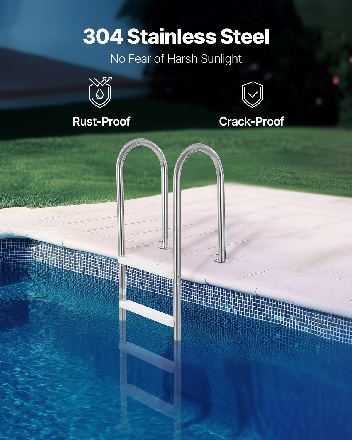 VEVOR Swimming Pool Ladder, 4-Step Double Handrails Stairs with Non-slip Heavy Duty Steps, Stainless Steel Load Capacity 265 lbs, for 54 In Inground Pools with Mounted Deck Board Indoor & Outdoor - DXYCTTBGGBXGT35OAV0 - view 4