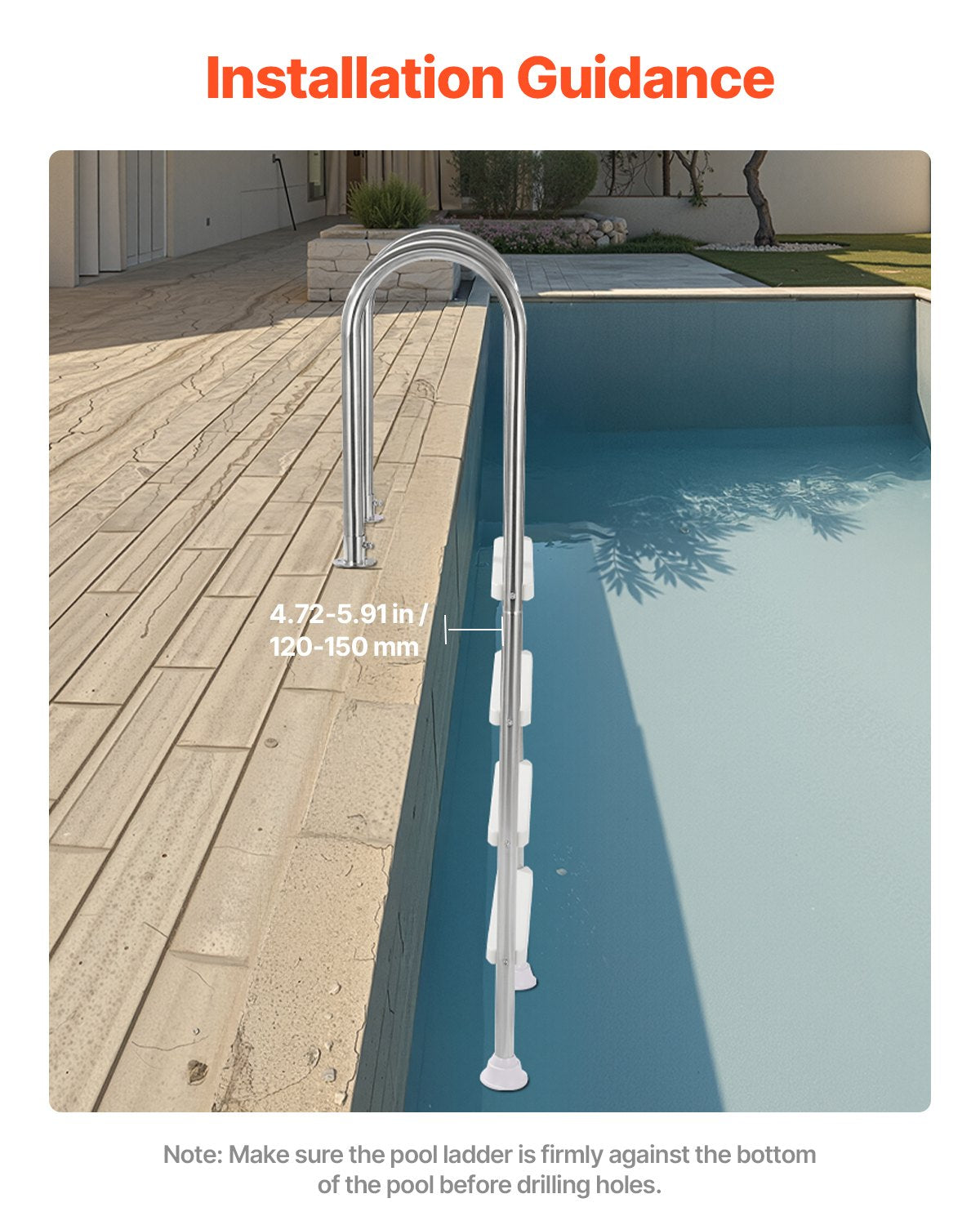 VEVOR Swimming Pool Ladder, 4-Step Double Handrails Stairs with Non-slip Heavy Duty Steps, Stainless Steel Load Capacity 265 lbs, for 54 In Inground Pools with Mounted Deck Board Indoor & Outdoor - DXYCTTBGGBXGT35OAV0 - view 5