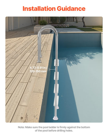 VEVOR Swimming Pool Ladder, 4-Step Double Handrails Stairs with Non-slip Heavy Duty Steps, Stainless Steel Load Capacity 265 lbs, for 54 In Inground Pools with Mounted Deck Board Indoor & Outdoor - DXYCTTBGGBXGT35OAV0 - view 5