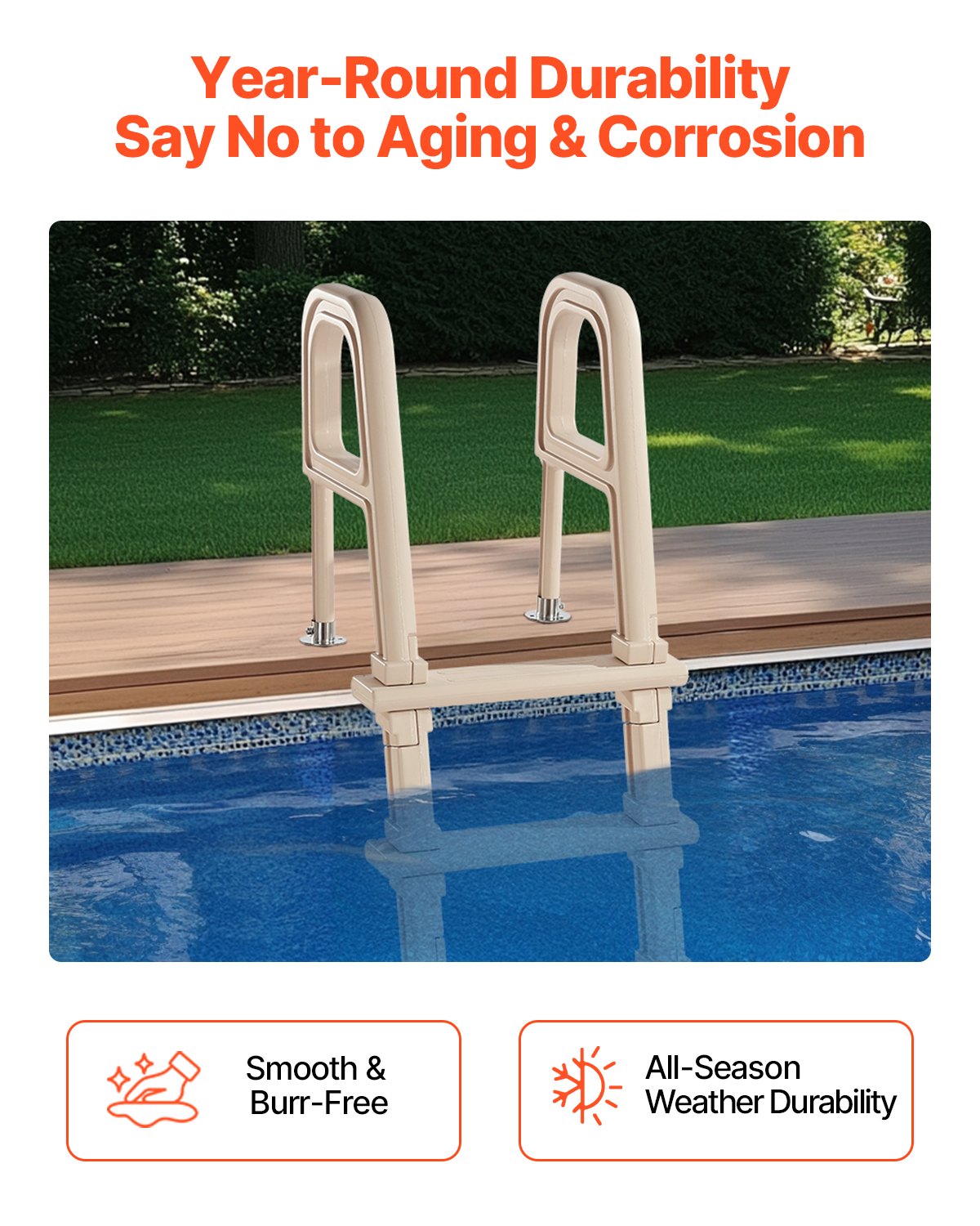 VEVOR Swimming Pool Ladder, Inclined 5-Step Double Handrails Stair, Non-slip Heavy Duty Step, Load Capacity 300 lb, for 48-54" Inground & Above-ground Pools of Any Deck Surface Indoor & Outdoor, Taupe - DXYCTTBGGSLHJ6UMVV0 - view 6