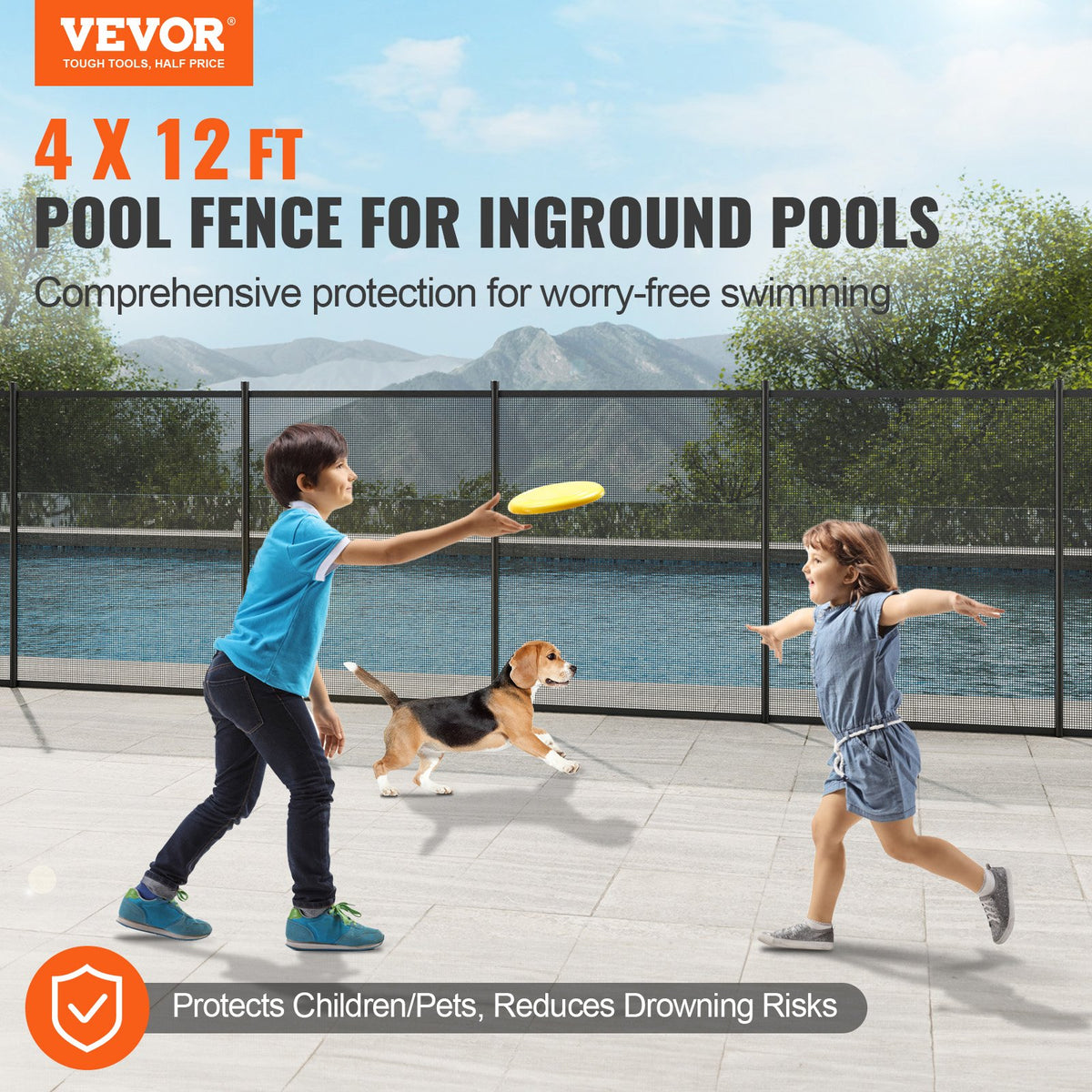 VEVOR Pool Fence, 4 x 12 FT Pool Fences for Inground Pools, Removable Child Safety Pool Fencing, Easy DIY Installation Swimming Pool Fence, 340gms Teslin PVC Pool Fence Mesh Protects Kids and Pets - DXYCWL412FTH374E1V0 - view 3