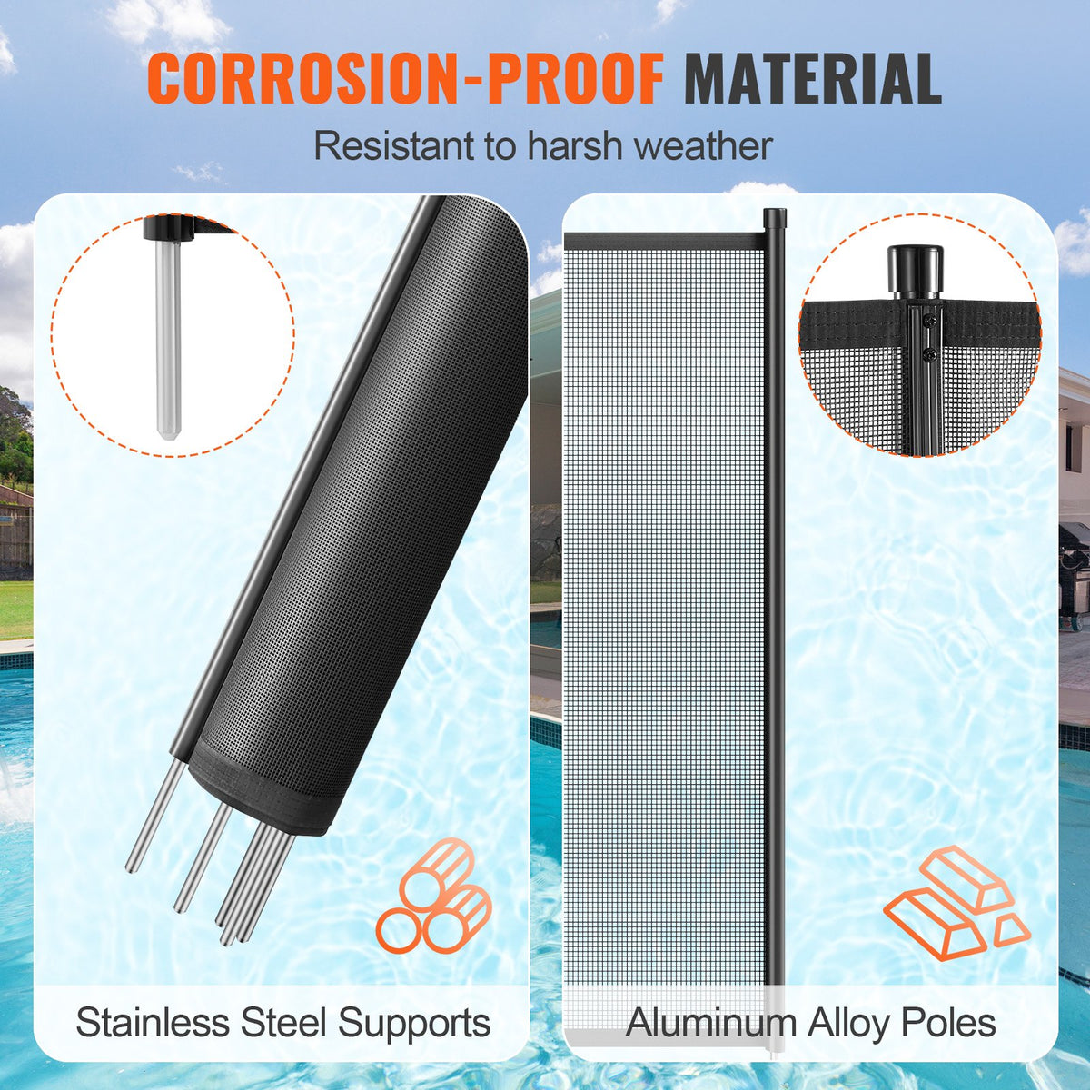 VEVOR Pool Fence, 4 x 72 FT Pool Fences for Inground Pools, Removable Child Safety Pool Fencing, Easy DIY Installation Swimming Pool Fence, 340gms Teslin PVC Pool Fence Mesh Protects Kids and Pets - DXYCWL472FTH8LOXPV0 - view 4