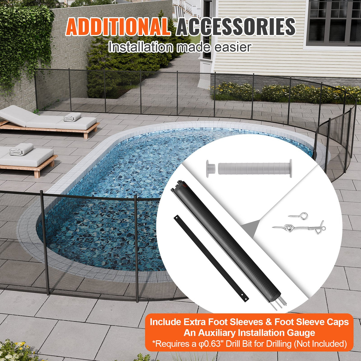 VEVOR Pool Fence, 4 x 72 FT Pool Fences for Inground Pools, Removable Child Safety Pool Fencing, Easy DIY Installation Swimming Pool Fence, 340gms Teslin PVC Pool Fence Mesh Protects Kids and Pets - DXYCWL472FTH8LOXPV0 - view 7