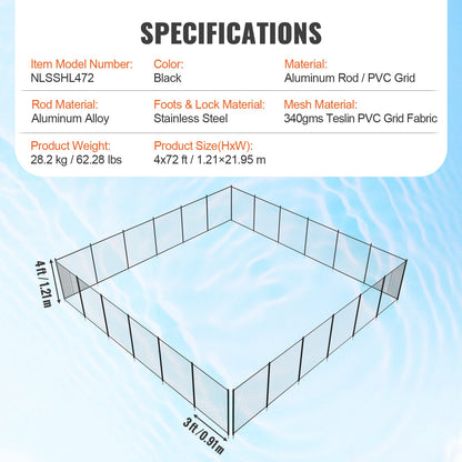 VEVOR Pool Fence, 4 x 72 FT Pool Fences for Inground Pools, Removable Child Safety Pool Fencing, Easy DIY Installation Swimming Pool Fence, 340gms Teslin PVC Pool Fence Mesh Protects Kids and Pets - DXYCWL472FTH8LOXPV0 - view 8