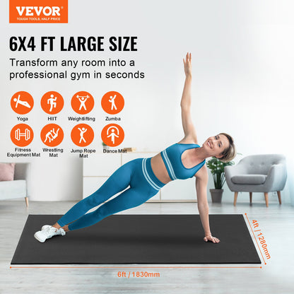 VEVOR Exercise Mat, Non Slip High Density Premium Yoga Mat, Exercise Yoga Mat for Men & Women, Fitness & Exercise Mat with Bag & Carry Strap, for All Types of Home Yoga, Pilate & Floor Workout (6x4ft) - DXYJD4YC6YC0WR5E5V0 - view 3