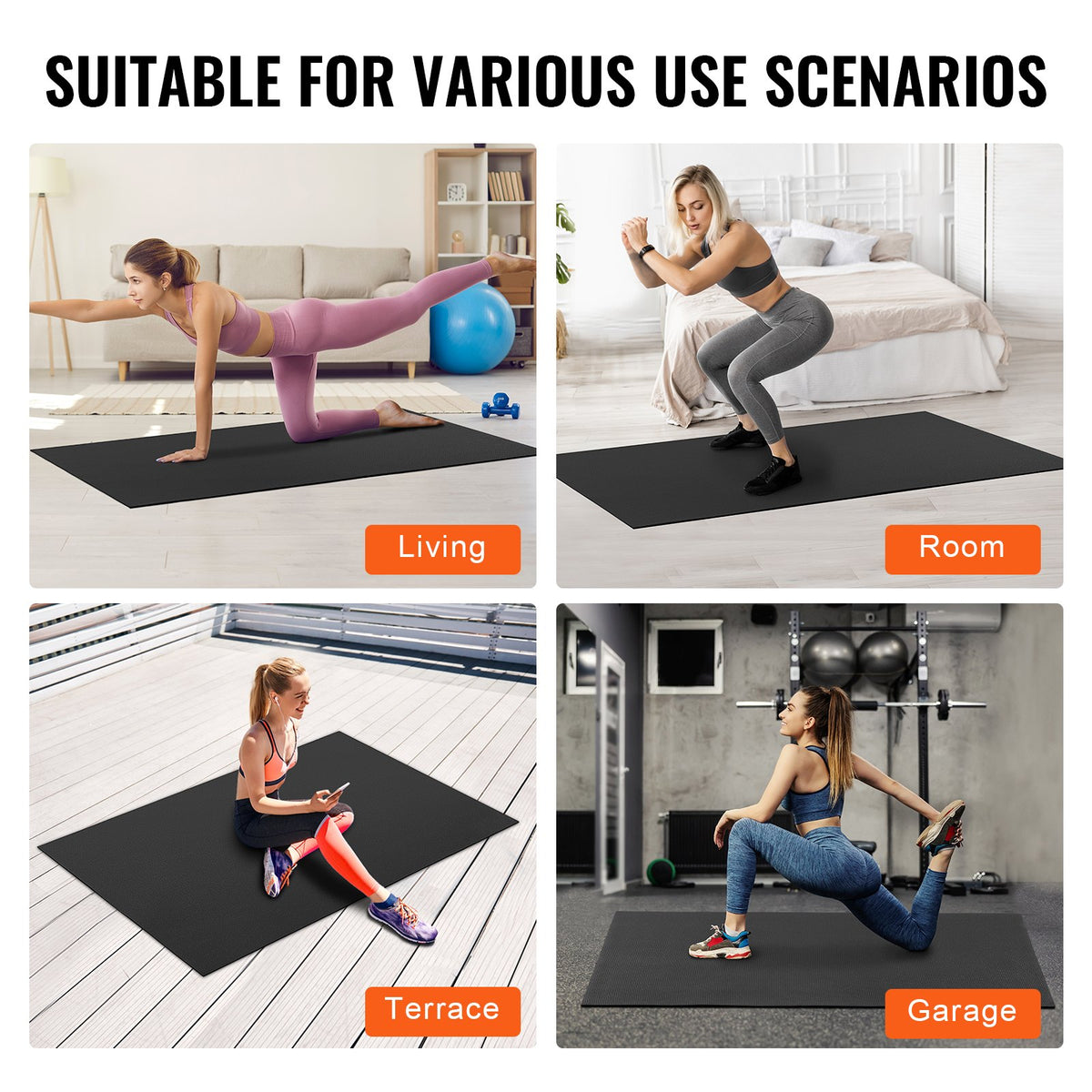 VEVOR Exercise Mat, Non Slip High Density Premium Yoga Mat, Exercise Yoga Mat for Men & Women, Fitness & Exercise Mat with Bag & Carry Strap, for All Types of Home Yoga, Pilate & Floor Workout (6x4ft) - DXYJD4YC6YC0WR5E5V0 - view 7