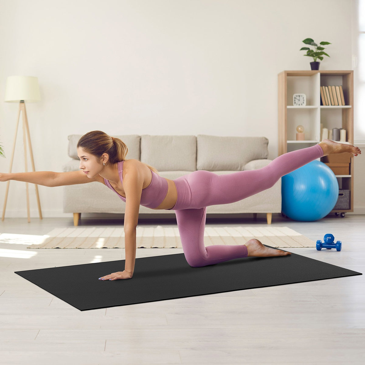 VEVOR Exercise Mat, Non Slip High Density Premium Yoga Mat, Exercise Yoga Mat for Men & Women, Fitness & Exercise Mat with Bag & Carry Strap, for All Types of Home Yoga, Pilate & Floor Workout (6x4ft) - DXYJD4YC6YC0WR5E5V0 - view 9