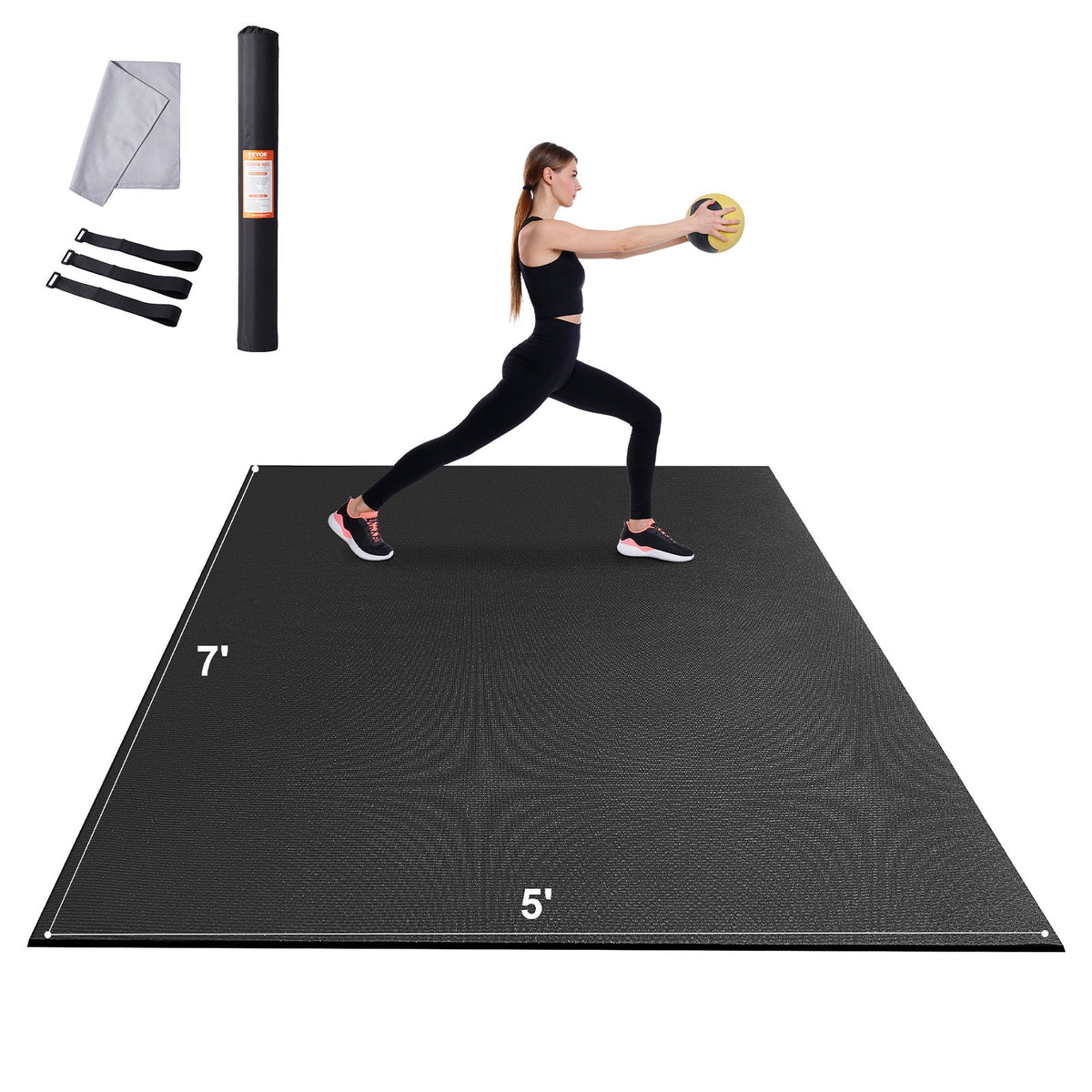 VEVOR Exercise Mat, Non Slip High Density Premium Yoga Mat, Exercise Yoga Mat for Men & Women, Fitness & Exercise Mat with Bag & Carry Strap, for All Types of Home Yoga, Pilate & Floor Workout (7x5ft) - DXYJD5YC7YC0J4PNRV0 - view 1