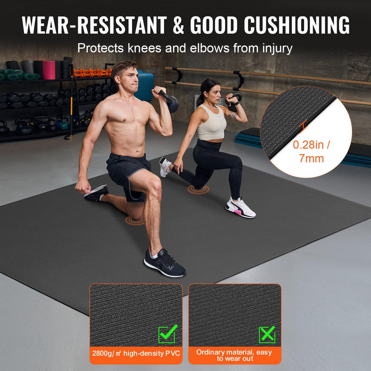VEVOR Exercise Mat, Non Slip High Density Premium Yoga Mat, Exercise Yoga Mat for Men & Women, Fitness & Exercise Mat with Bag & Carry Strap, for All Types of Home Yoga, Pilate & Floor Workout (7x5ft) - DXYJD5YC7YC0J4PNRV0 - view 5