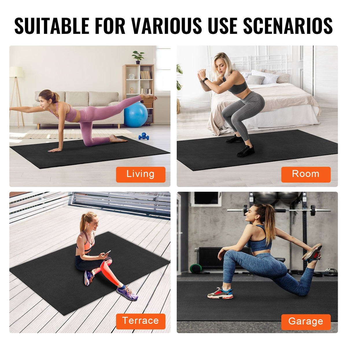 VEVOR Exercise Mat, Non Slip High Density Premium Yoga Mat, Exercise Yoga Mat for Men & Women, Fitness & Exercise Mat with Bag & Carry Strap, for All Types of Home Yoga, Pilate & Floor Workout (7x5ft) - DXYJD5YC7YC0J4PNRV0 - view 7