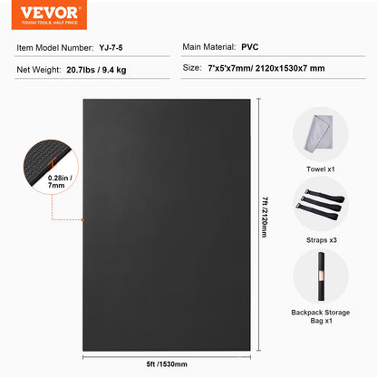 VEVOR Exercise Mat, Non Slip High Density Premium Yoga Mat, Exercise Yoga Mat for Men & Women, Fitness & Exercise Mat with Bag & Carry Strap, for All Types of Home Yoga, Pilate & Floor Workout (7x5ft) - DXYJD5YC7YC0J4PNRV0 - view 8