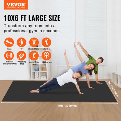 VEVOR Exercise Mat, Non Slip High Density Premium Yoga Mat, Exercise Yoga Mat for Men Women, Fitness & Exercise Mat with Bag & Carry Strap, for All Types of Home Yoga, Pilate & Floor Workout (10x6ft) - DXYJD6YC10YCV2K3FV0 - view 3