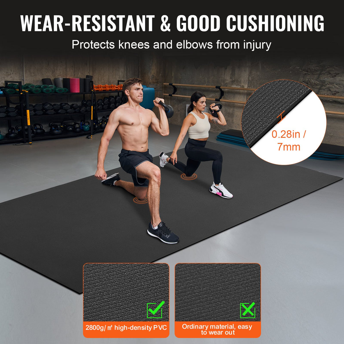 VEVOR Exercise Mat, Non Slip High Density Premium Yoga Mat, Exercise Yoga Mat for Men Women, Fitness & Exercise Mat with Bag & Carry Strap, for All Types of Home Yoga, Pilate & Floor Workout (12x6ft) - DXYJD6YC12YCNHT5EV0 - view 5