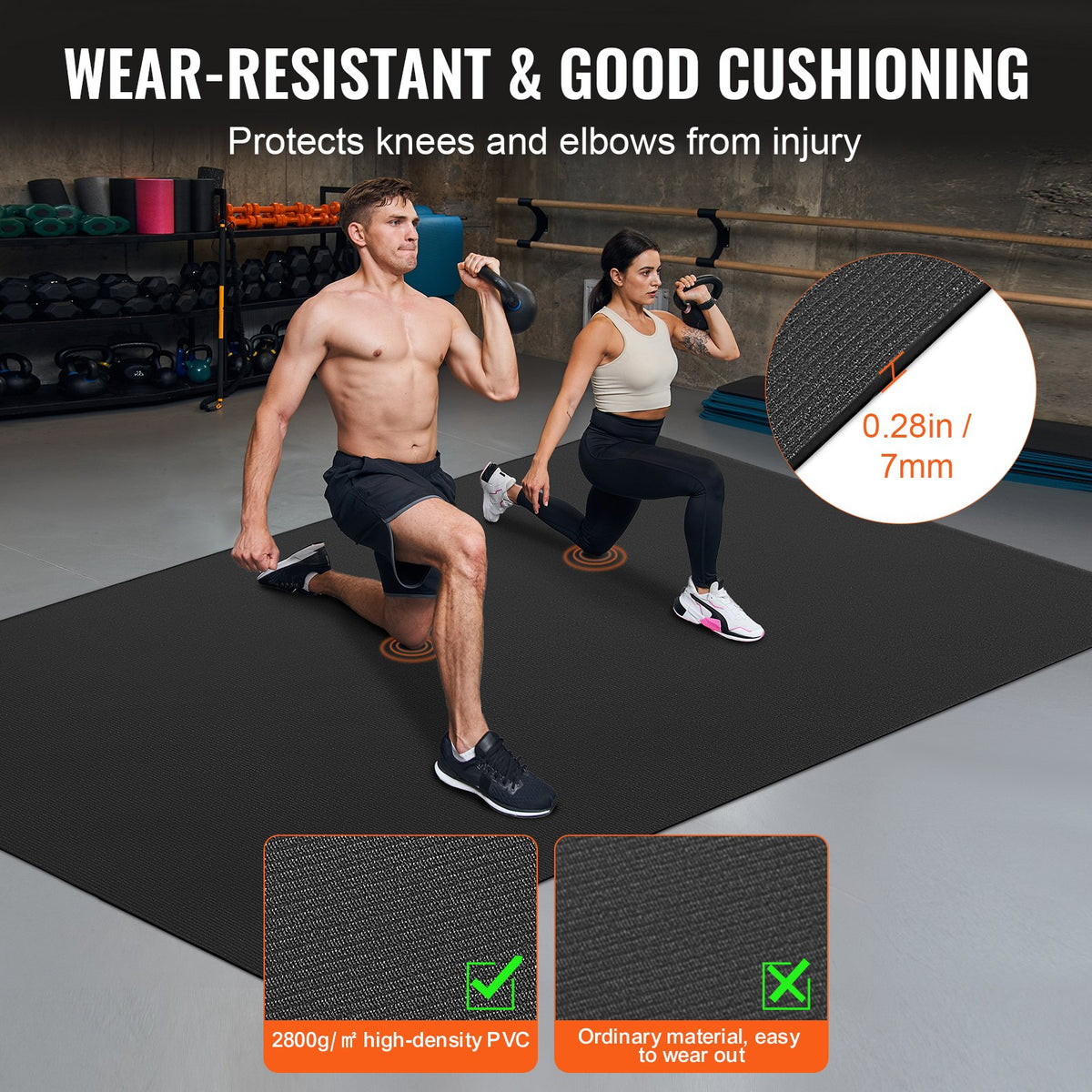 VEVOR Exercise Mat, Non Slip High Density Premium Yoga Mat, Exercise Yoga Mat for Men & Women, Fitness & Exercise Mat with Bag & Carry Strap, for All Types of Home Yoga, Pilate & Floor Workout (8x6ft) - DXYJD6YC8YC0B74WBV0 - view 5