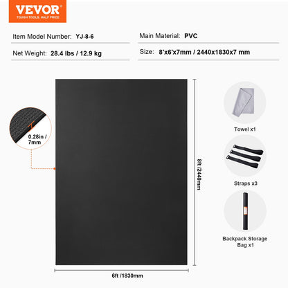 VEVOR Exercise Mat, Non Slip High Density Premium Yoga Mat, Exercise Yoga Mat for Men & Women, Fitness & Exercise Mat with Bag & Carry Strap, for All Types of Home Yoga, Pilate & Floor Workout (8x6ft) - DXYJD6YC8YC0B74WBV0 - view 8
